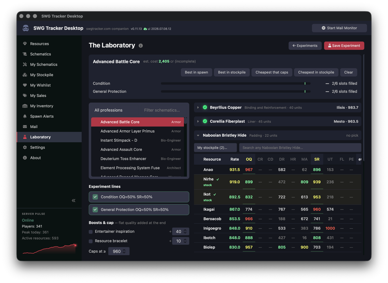 SWG Tracker Desktop — laboratory